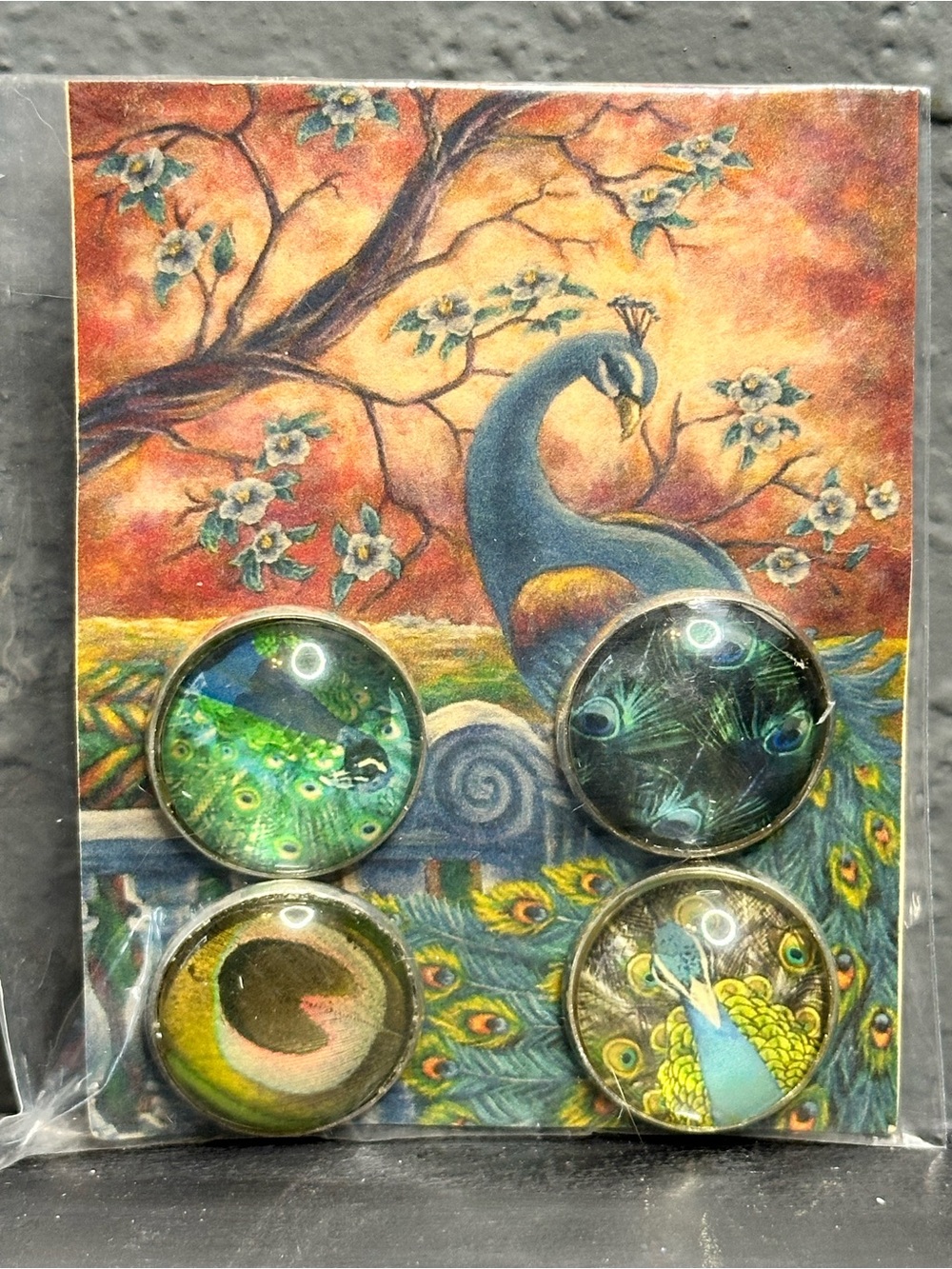 Peacock themed buttons set of 4 statement coat